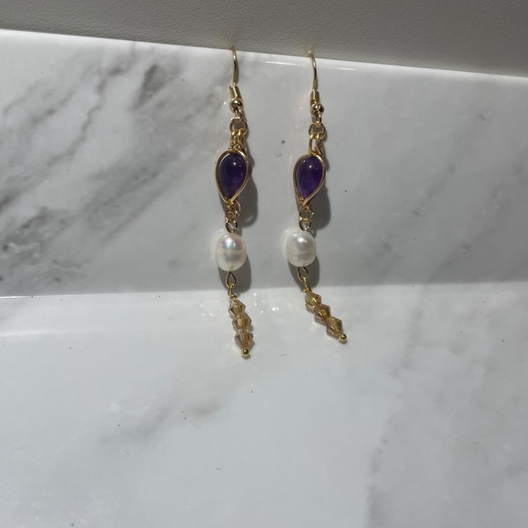 Handcrafted jewelry crystal pearls earrings gift for her - Picture 3 of 4